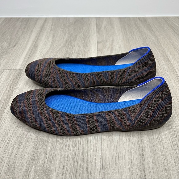 Rothy’s Sapphire Zebra Square Toe Ballet Flat Animal Print Shoes Size 9.5 - Picture 1 of 9